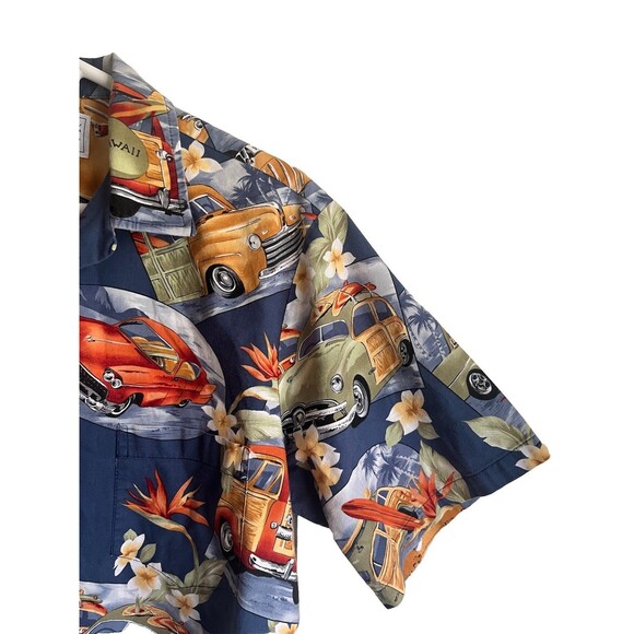 RJC Hawaiian Shirt Men's Small Blue Cars Hot Rod Surf Floral Vintage 90’s - Picture 6 of 14